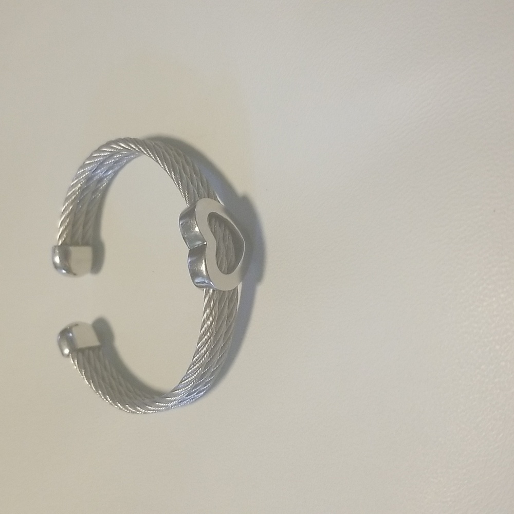 Women's Edforce Stainless Steel Rope Cuff Bracelet with Heart; Silver; O/S - Picture 6 of 8
